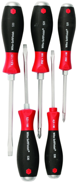 5 Piece - SoftFinish® Cushion Grip Extra Heavy Duty Screwdriver w/ Hex Bolster & Metal Striking Cap Set - #53075 - Includes: Slotted 4.5 - 6.5mm Phillips #1 - 2 - Extra Heavy Duty - Industrial Tool & Supply