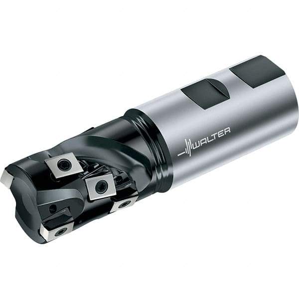 Walter - 1-1/2" Cut Diam, 1.772" Max Depth of Cut, 1-1/2" Shank Diam, 5.315" OAL, Indexable Square Shoulder Helical End Mill - Multiple Insert Styles, Weldon Shank, 90° Lead Angle, Through Coolant, Series Blaxx - Industrial Tool & Supply