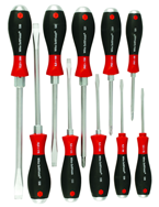 10 Piece - SoftFinish® Cushion Grip Extra Heavy Duty Screwdriver w/ Hex Bolster & Metal Striking Cap Set - #53099 - Includes: Slotted 3.5 - 12.0mm Phillips #1 - 3 - Industrial Tool & Supply