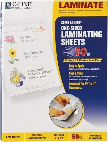 C-LINE - 50 Self-Laminating Sheets - 2 mil Thick x 9" Wide x 1' Long - Industrial Tool & Supply