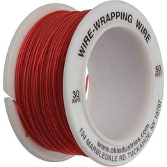 OK Industries - 30 AWG, 1 Strand, 15.2 m OAL, Copper Hook Up Wire - Red Kynar Jacket - Industrial Tool & Supply