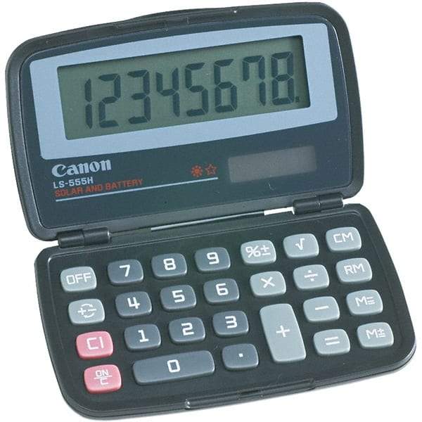 Canon - 8-Digit LCD 8 Function Handheld Calculator - 4-3/8 x 2-3/4 Display Size, Black, Solar & Battery Powered - Industrial Tool & Supply