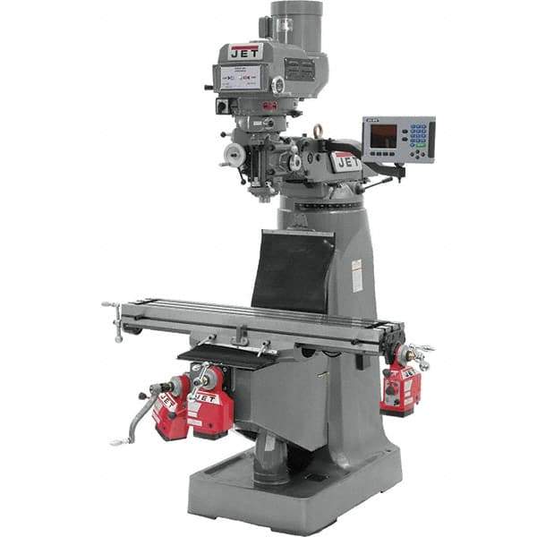 Jet - 9" Table Width x 49" Table Length, Variable Speed Pulley Control, 3 Phase Knee Milling Machine - R8 Spindle Taper, 3 hp - Industrial Tool & Supply