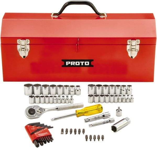 Proto - 65 Piece 1/4 & 3/8" Drive Standard Socket Set - 6 & 12 Points, 1/4 to 5/8", 4 to 17mm, Inch/Metric Measurement Standard - Industrial Tool & Supply