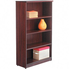 ALERA - 4 Shelf, 55" High x 31-3/4" Wide Bookcase - 14" Deep, Woodgrain Laminate, Mahogany - Industrial Tool & Supply
