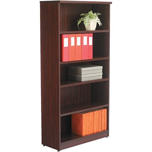 ALERA - 5 Shelf, 65" High x 31-3/4" Wide Bookcase - 14" Deep, Woodgrain Laminate, Mahogany - Industrial Tool & Supply