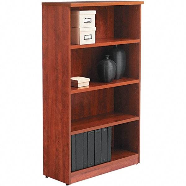 ALERA - 4 Shelf, 55" High x 31-3/4" Wide Bookcase - 14" Deep, Woodgrain Laminate, Medium Cherry - Industrial Tool & Supply