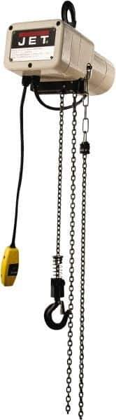 Jet - 1/4 Ton Capacity, 8 FPM Lift Speed, Electric Chain Hoist - 20' Max Lift, 17.1" Min Headroom - Industrial Tool & Supply
