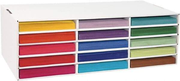 Pacon - 15 Compartments, 29-1/4" Wide x 9-1/2" High x 12-3/4" Deep, Storage Box - Corrugated Cardboard, White - Industrial Tool & Supply