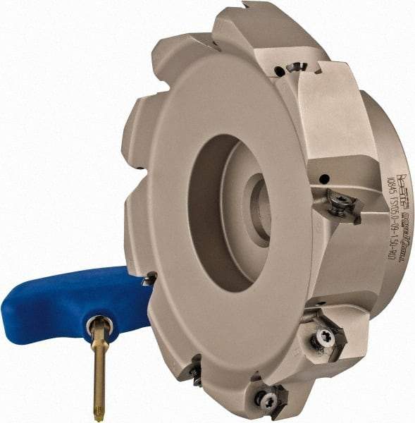 Iscar - 5.37" Cut Diam, 1-1/2" Arbor Hole, 0.18" Max Depth of Cut, 50° Indexable Chamfer & Angle Face Mill - 9 Inserts, IQ845 SYHU 07.. Insert, Right Hand Cut, Through Coolant, Series DoveIQMill - Industrial Tool & Supply