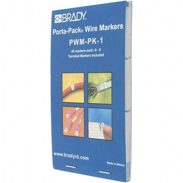 Brady - Nylon Cable Tag - NMBRS 0-9 WHT/BLK WIRE MARKER BOOK - Industrial Tool & Supply