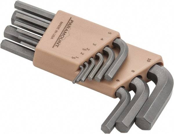 Paramount - 9 Piece L-Key Short Arm Hex Key Set - Hex Range 1.5 to 10mm, Steel - Industrial Tool & Supply
