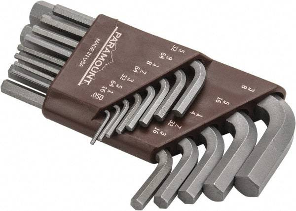 Paramount - 13 Piece L-Key Short Arm Hex Key Set - Hex Range 0.05 to 3/8", Steel - Industrial Tool & Supply
