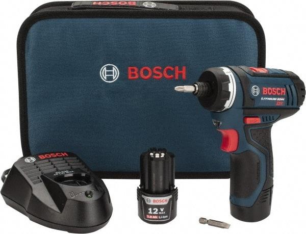 Bosch - 12 Volts, Lithium-Ion Battery, 1/4 Inch Keyless Chuck, Pistol Grip Cordless Drill - 600 RPM, 265 Inch/Lbs. Torque, 2 Speed, Reversible, Includes (2) Lithium-Ion 12V Max Batteries, 30 Minute Charger, Carrying Case - Industrial Tool & Supply
