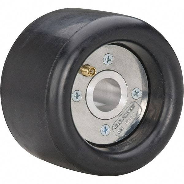 Dynabrade - 5" Wheel OD, 3-1/2" Wheel Width, 3,500 RPM, Aluminum, Pneumatic Wheel with Hub - 15-1/2" Long x 3-1/2" Wide, 1/2" Wheel Arbor Hole - Industrial Tool & Supply