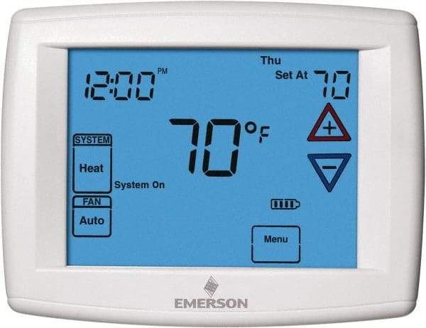 White-Rodgers - 45 to 99°F, 3 Heat, 2 Cool, Universal Touch Screen Programmable Thermostat - 0 to 30 Volts, Horizontal Mount, Electronic Contacts Switch - Industrial Tool & Supply