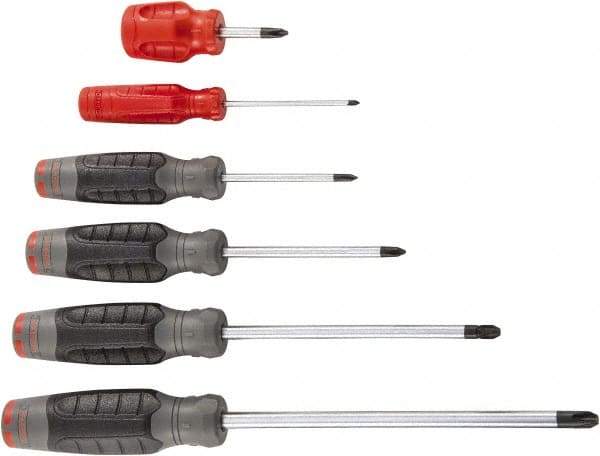 Proto - 6 Piece Phillips & Stubby Screwdriver Set - Bit Sizes: Philips #0 to #4 - Industrial Tool & Supply