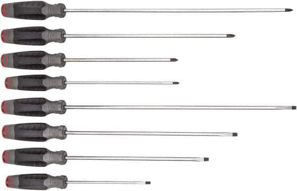Proto - 8 Piece Slotted & Phillips Screwdriver Set - Bit Sizes: Philips #1 to #2 - Industrial Tool & Supply