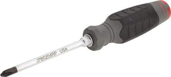 Proto - #2, 4-1/4" OAL, Standard Phillips Screwdriver - 4" Blade Length, Round Shank, Ergonomic Handle - Industrial Tool & Supply