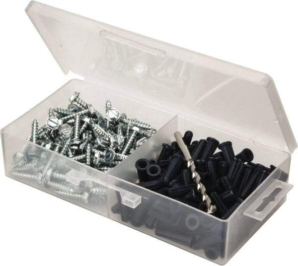 Value Collection - 200 Piece, #10 to 12 Screw, Plastic & Steel Hex Drive Anchor Assortment - Zinc Plated, 1" Long - Industrial Tool & Supply