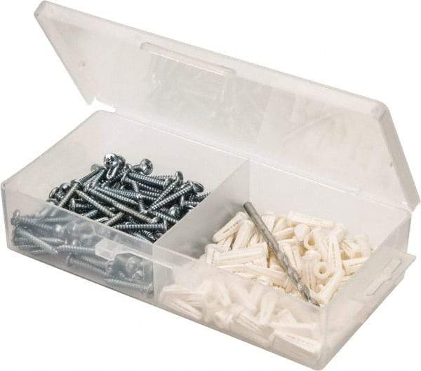 Value Collection - 200 Piece, #8 to 10 Screw, Plastic & Steel Slotted/Phillips Drive Anchor Assortment - Zinc Plated, 7/8" Long - Industrial Tool & Supply