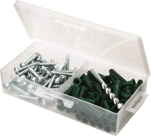Value Collection - 100 Piece, #14 to 16 Screw, Plastic & Steel Slotted/Phillips Drive Anchor Assortment - Zinc Plated, 1-1/2" Long - Industrial Tool & Supply