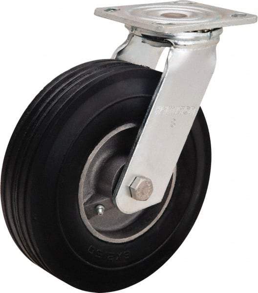 Hamilton - 8" Diam x 2" Wide, Rubber Swivel Caster - 500 Lb Capacity, Top Plate Mount, 4" x 4-1/2" Plate, Straight Roller Bearing - Industrial Tool & Supply