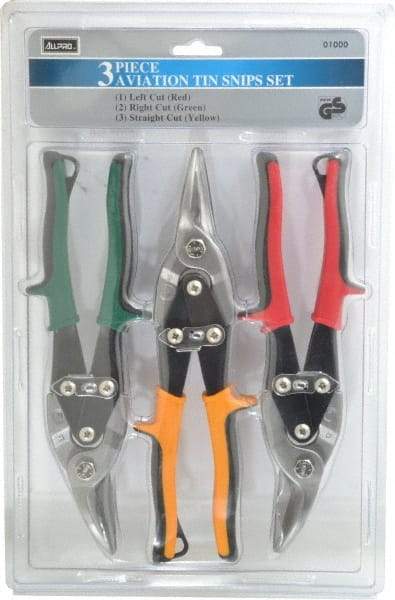 Value Collection - 3 Piece Aviation Snip Set - Left, Right, Straight, 10" OAL, 1-3/8" LOC - Industrial Tool & Supply