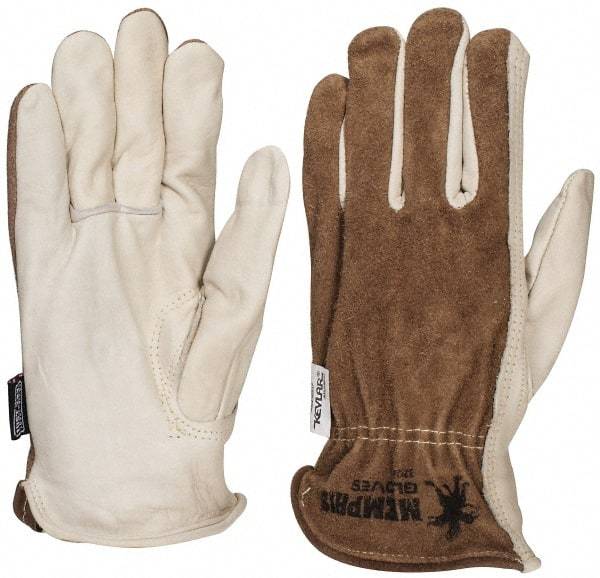 MCR Safety - Size L (9) Split Back/Grain Palm Cowhide General Protection Work Gloves - For Work & Driver, Uncoated, Full Fingered, Cream/Black/Brown, Paired - Industrial Tool & Supply