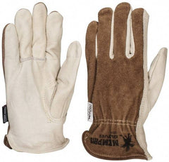 MCR Safety - Size L (9) Split Back/Grain Palm Cowhide General Protection Work Gloves - For Work & Driver, Uncoated, Full Fingered, Cream/Black/Brown, Paired - Industrial Tool & Supply