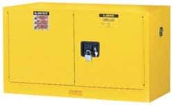 Justrite - 2 Door, 1 Shelf, Yellow Steel Stackable Safety Cabinet for Flammable and Combustible Liquids - 24" High x 43" Wide x 18" Deep, Manual Closing Door, 17 Gal Capacity - Industrial Tool & Supply