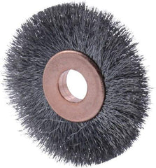 Osborn - 1-1/2" OD, 1/4" Arbor Hole, Crimped Steel Wheel Brush - 1/8" Face Width, 21/64" Trim Length, 0.003" Filament Diam, 20,000 RPM - Industrial Tool & Supply