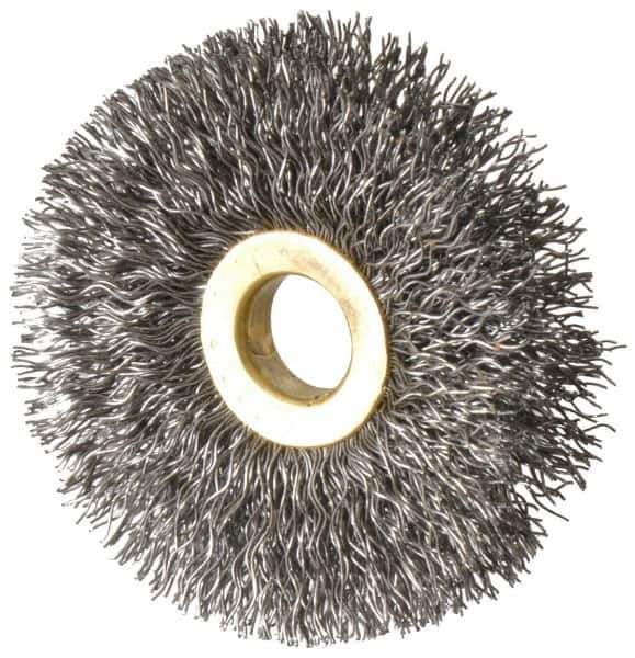 Osborn - 2-1/2" OD, 1/2" Arbor Hole, Crimped Steel Wheel Brush - 1/4" Face Width, 3/4" Trim Length, 0.014" Filament Diam, 20,000 RPM - Industrial Tool & Supply