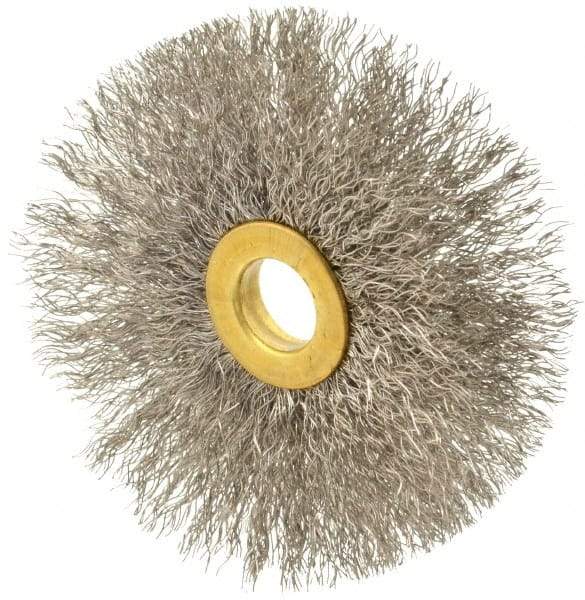 Osborn - 3" OD, 1/2" Arbor Hole, Crimped Stainless Steel Wheel Brush - 1/4" Face Width, 1" Trim Length, 0.008" Filament Diam, 20,000 RPM - Industrial Tool & Supply