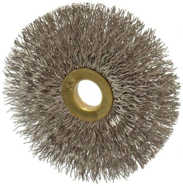 Osborn - 3" OD, 1/2" Arbor Hole, Crimped Stainless Steel Wheel Brush - 1/4" Face Width, 1" Trim Length, 0.014" Filament Diam, 20,000 RPM - Industrial Tool & Supply