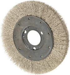 Osborn - 6" OD, 1-1/4" Arbor Hole, Crimped Stainless Steel Wheel Brush - 5/8" Face Width, 1-1/8" Trim Length, 0.0104" Filament Diam, 6,000 RPM - Industrial Tool & Supply