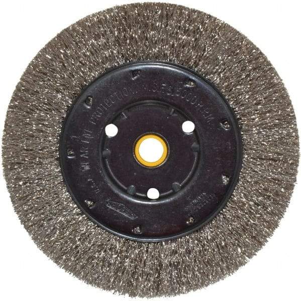 Osborn - 6" OD, 1/2 & 5/8" Arbor Hole, Crimped Stainless Steel Wheel Brush - 5/8" Face Width, 1-1/8" Trim Length, 0.0104" Filament Diam, 6,000 RPM - Industrial Tool & Supply