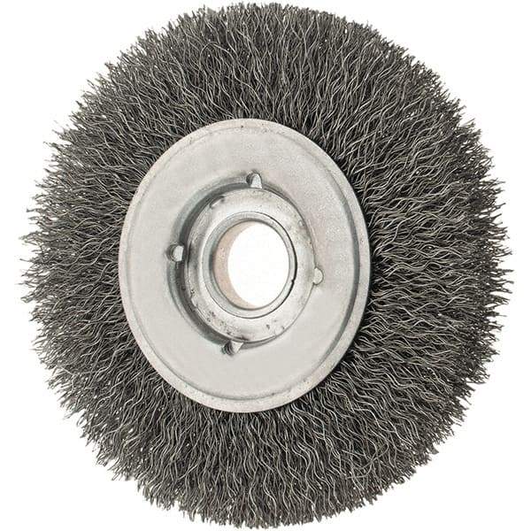 Osborn - 4" OD, 5/8" Arbor Hole, Crimped Steel Wheel Brush - 5/8" Face Width, 13/16" Trim Length, 0.0118" Filament Diam, 6,000 RPM - Industrial Tool & Supply