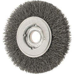 Osborn - 4" OD, 5/8" Arbor Hole, Crimped Steel Wheel Brush - 5/8" Face Width, 13/16" Trim Length, 0.0118" Filament Diam, 6,000 RPM - Industrial Tool & Supply