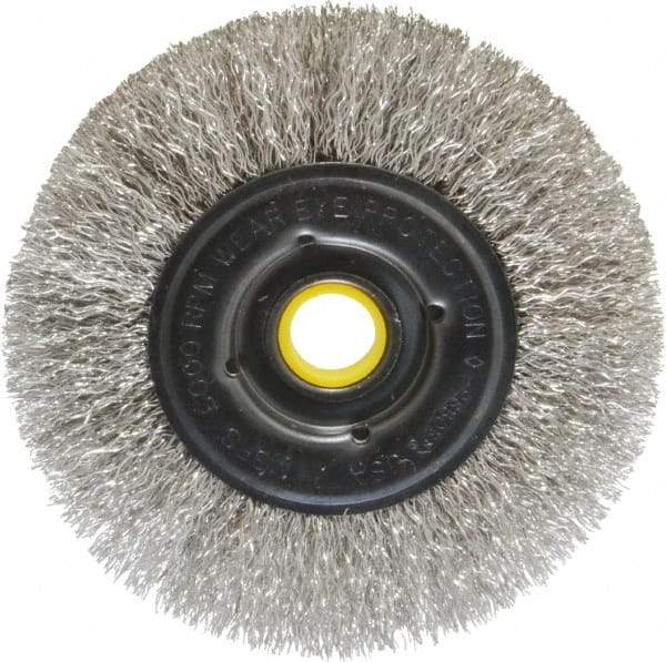 Osborn - 4" OD, 1/2 & 5/8" Arbor Hole, Crimped Stainless Steel Wheel Brush - 3/8" Face Width, 13/16" Trim Length, 0.0104" Filament Diam, 6,000 RPM - Industrial Tool & Supply