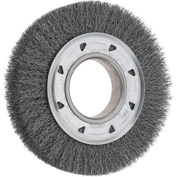 Osborn - 6" OD, 2" Arbor Hole, Crimped Steel Wheel Brush - 7/8" Face Width, 1" Trim Length, 0.0104" Filament Diam, 6,000 RPM - Industrial Tool & Supply