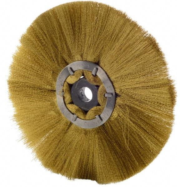 Osborn - 6" OD, 1/2" Arbor Hole, Crimped Brass Wheel Brush - 1/2" Face Width, 1-7/8" Trim Length, 0.005" Filament Diam, 4,000 RPM - Industrial Tool & Supply