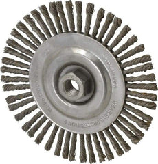 Osborn - 6-1/2" OD, 5/8-11 Arbor Hole, Knotted Steel Wheel Brush - 1/4" Face Width, 1-7/32" Trim Length, 0.02" Filament Diam, 12,000 RPM - Industrial Tool & Supply
