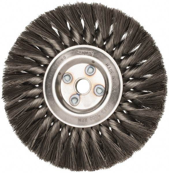 Osborn - 7" OD, 5/8" Arbor Hole, Knotted Steel Wheel Brush - 5/8" Face Width, 1-3/4" Trim Length, 0.0118" Filament Diam, 9,000 RPM - Industrial Tool & Supply