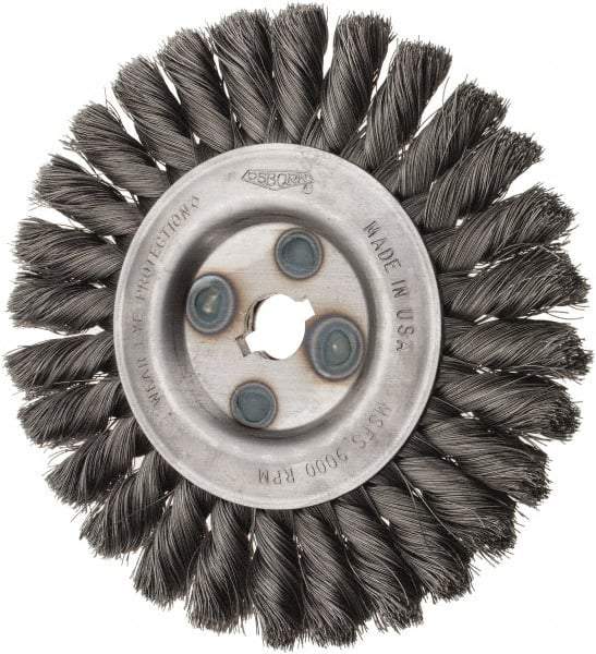 Osborn - 6" OD, 5/8" Arbor Hole, Knotted Steel Wheel Brush - 5/8" Face Width, 1-1/4" Trim Length, 0.0118" Filament Diam, 9,000 RPM - Industrial Tool & Supply