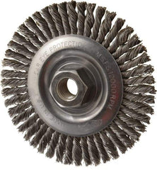 Osborn - 4" OD, 5/8-11 Arbor Hole, Knotted Steel Wheel Brush - 3/16" Face Width, 1" Trim Length, 0.02" Filament Diam, 12,000 RPM - Industrial Tool & Supply