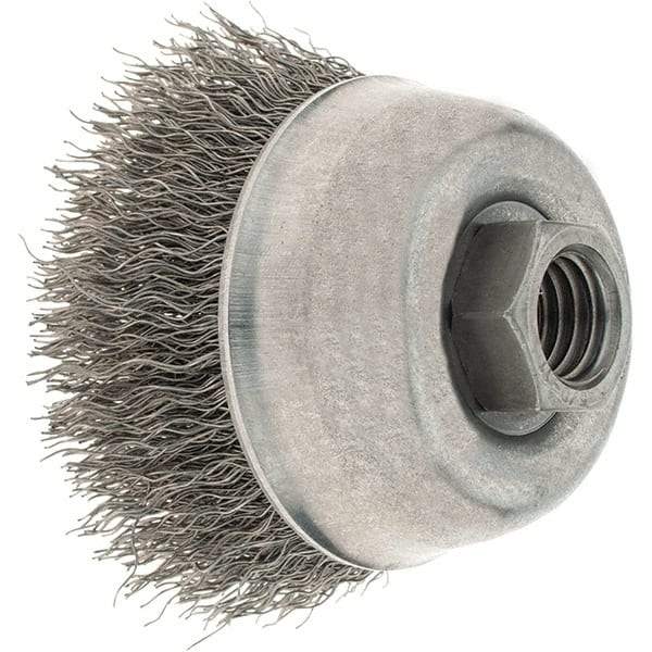 Osborn - 2-3/4" Diam, 5/8-11 Threaded Arbor, Steel Fill Cup Brush - 0.014 Wire Diam, 1" Trim Length, 14,000 Max RPM - Industrial Tool & Supply
