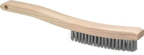 Osborn - 4 Rows x 18 Columns Steel Plater's Brush - 5-3/4" Brush Length, 13-1/4" OAL, 1" Trim Length, Wood Curved Handle - Industrial Tool & Supply