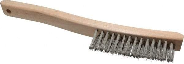 Osborn - 3 Rows x 14 Columns Stainless Steel Scratch Brush - 13-3/4" OAL, 1-1/2" Trim Length, Wood Curved Handle - Industrial Tool & Supply