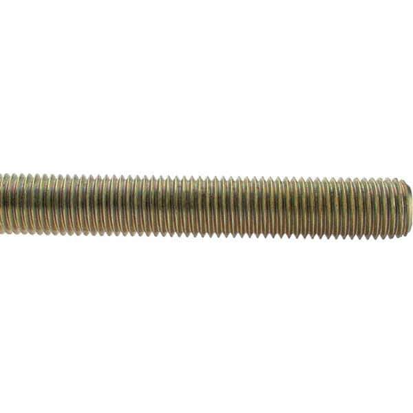 Value Collection - 1-8 UNC (Coarse), 3' Long, Low Carbon Steel Threaded Rod - Yellow Zinc-Plated Finish, Right Hand Thread - Industrial Tool & Supply